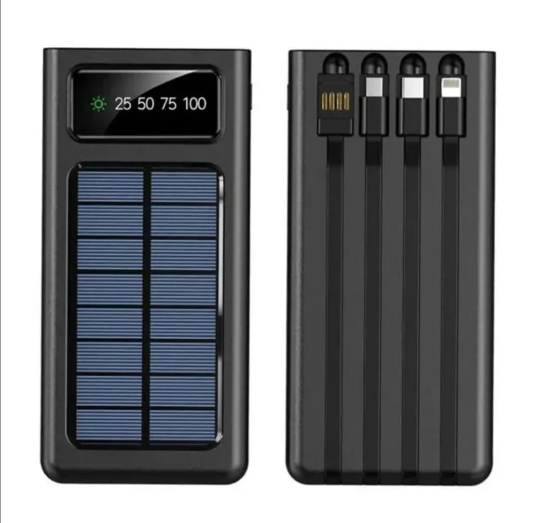 10000mAh Solar Power Bank with 4 Built-in Charging Cables