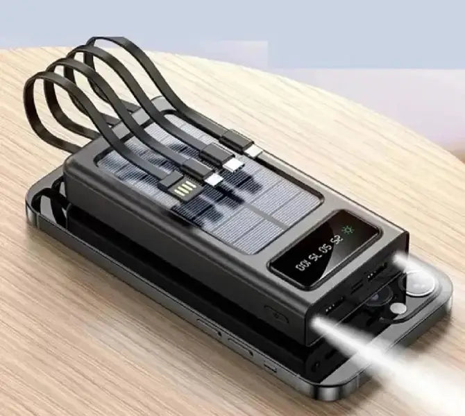 10000mAh Solar Power Bank with 4 Built-in Charging Cables