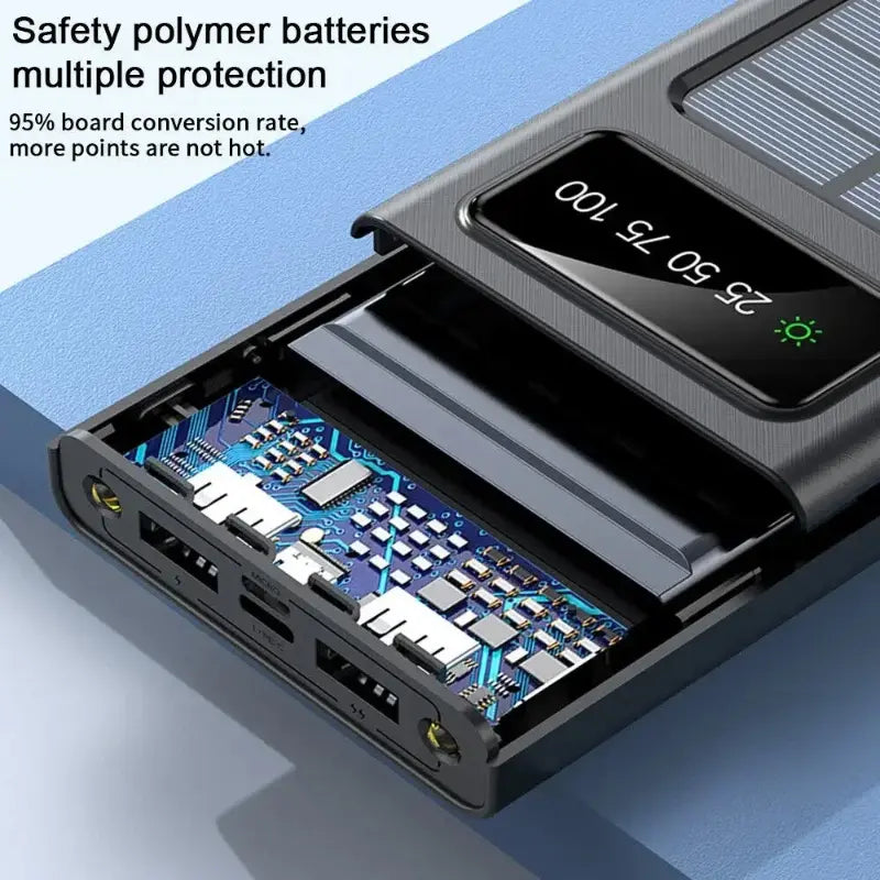 10000mAh Solar Power Bank with 4 Built-in Charging Cables