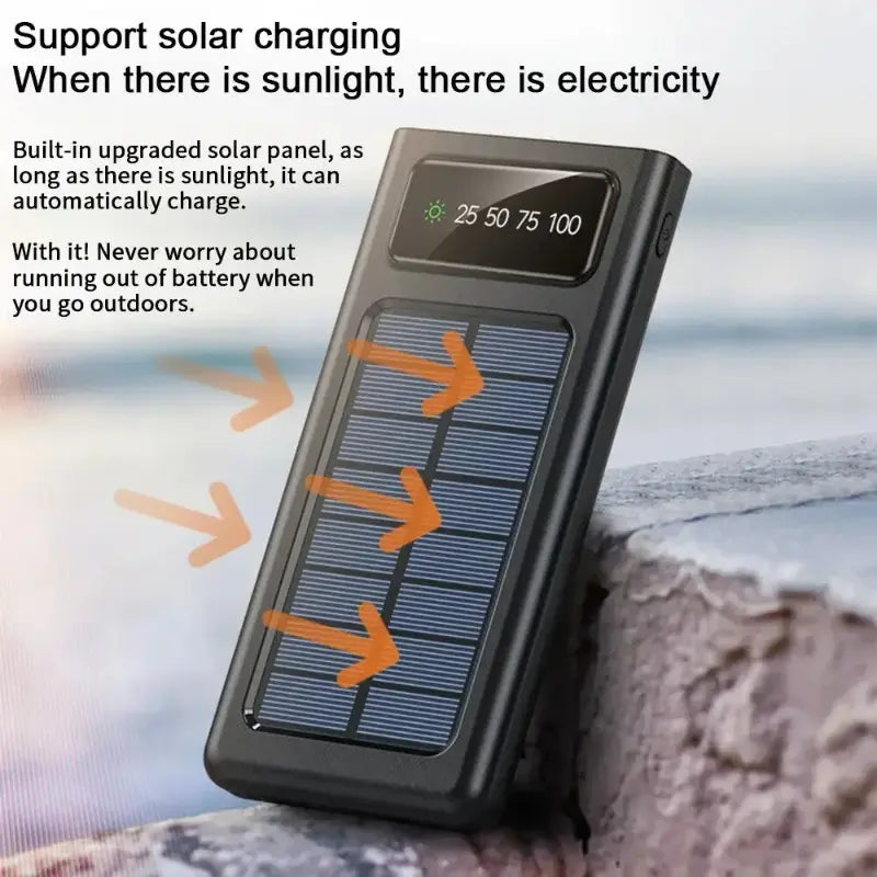 10000mAh Solar Power Bank with 4 Built-in Charging Cables