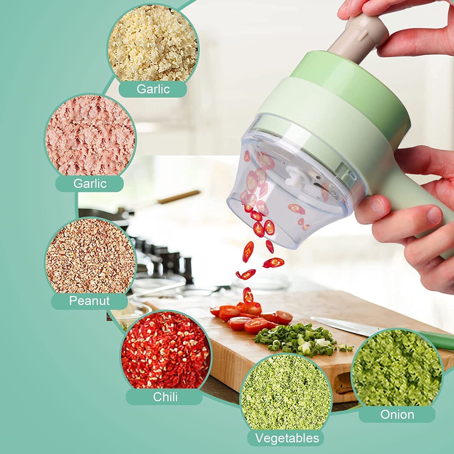 Electric Hand held Hammer Multi Function Vegetable Cutter Set Food Chopper Vegetable Fruit Slicer,for Garlic Pepper Chili Onion Celery Ginger Meat