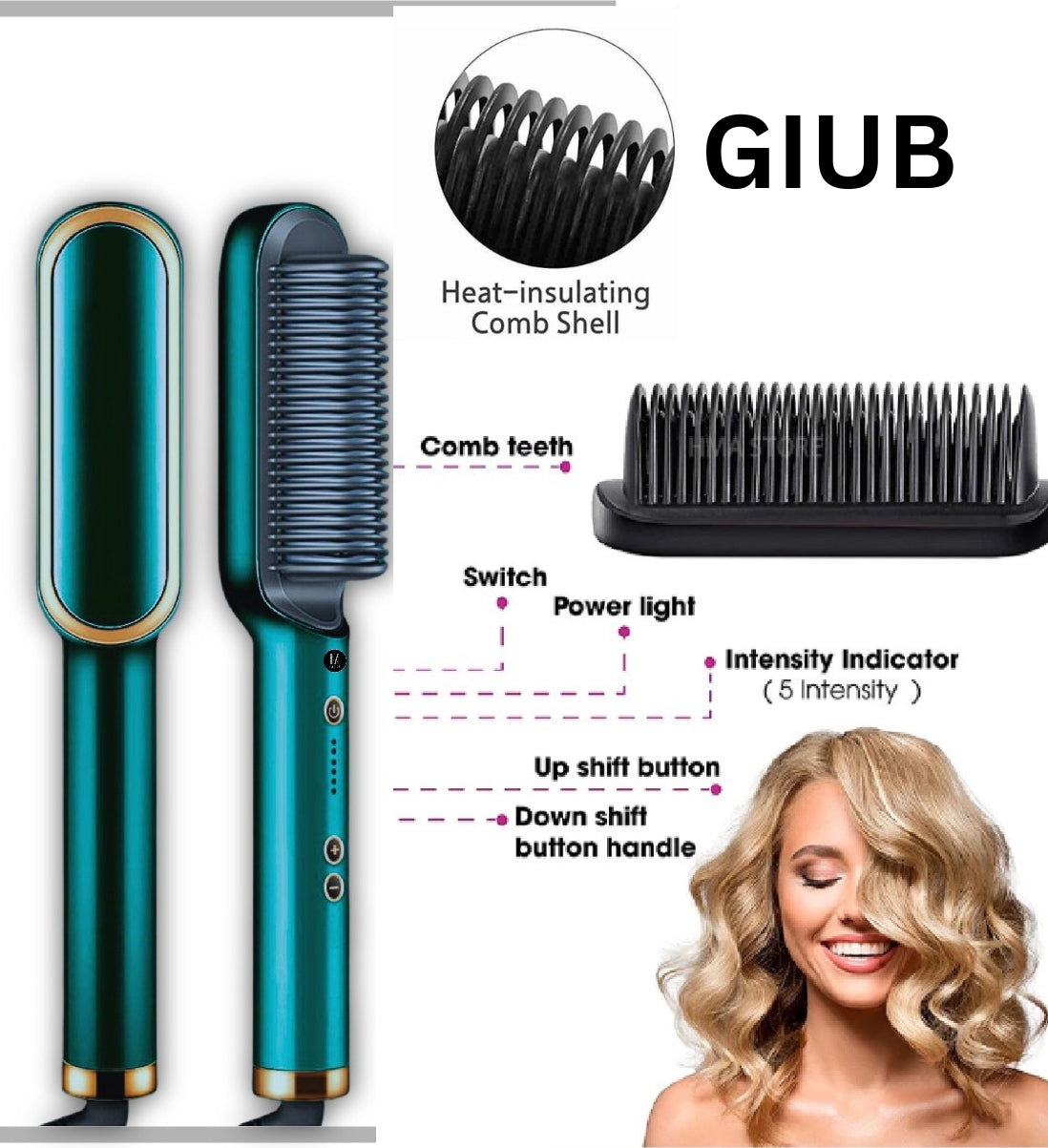 2-in-1 Hair Curler & Straightener Brush – Smooth, Frizz-Free Styling