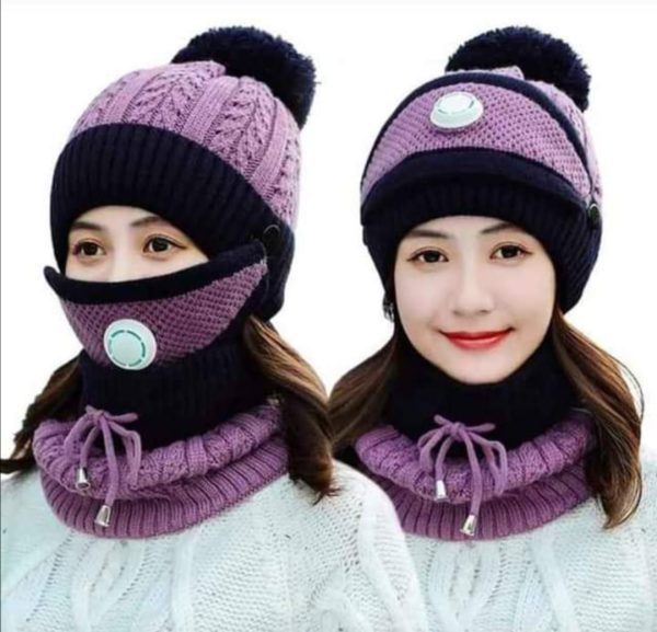 3 Pcs Ladies Wool Cap Set Collection