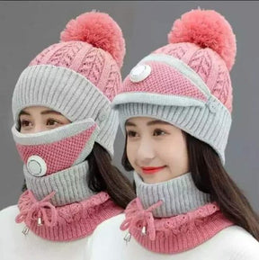 3 Pcs Ladies Wool Cap Set Collection