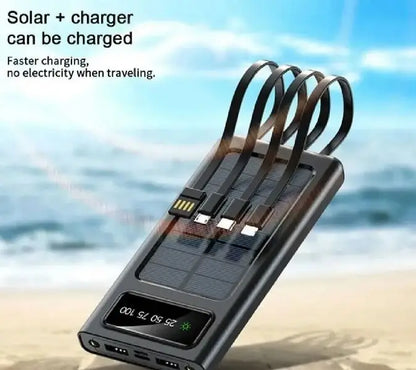 10000mAh Solar Power Bank with 4 Built-in Charging Cables