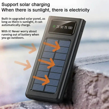 10000mAh Solar Power Bank with 4 Built-in Charging Cables